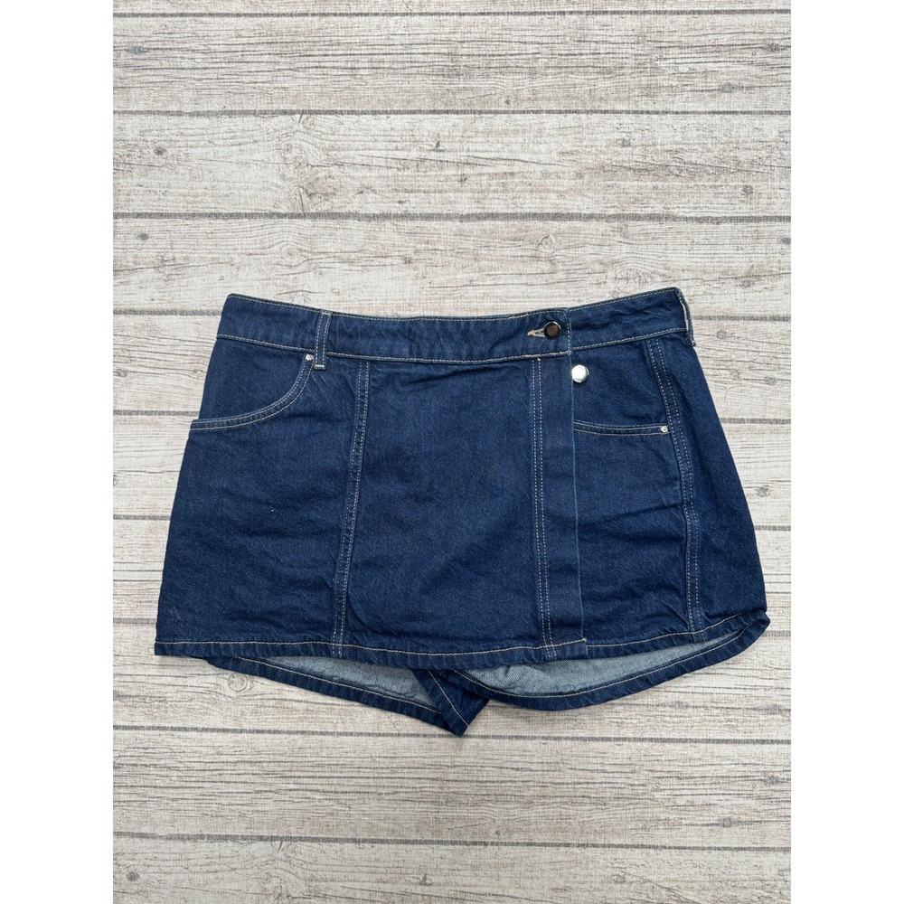 Zara Skort Women's Large Blue Dark Wash Wrap Front Button Activewear Athletic